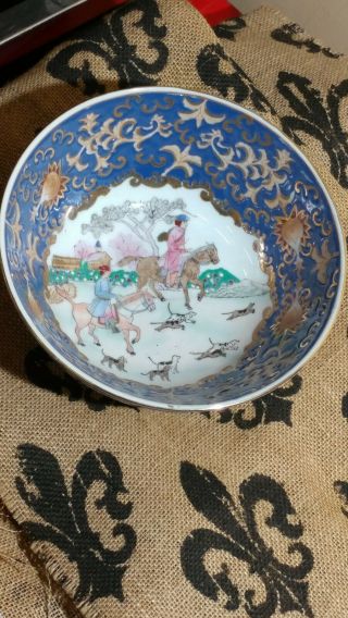 Fox Hunt Scene Decorative Large Bowl Vintage Made In China Wbi Asian Art