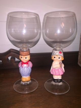 Vintage Goebel Figurine Wine Glass Goblets