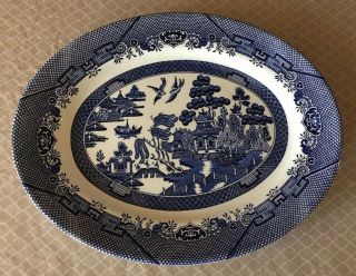 Churchill Blue Willow Serving Platter Oval 14.  5” X 11.  5” Made In England