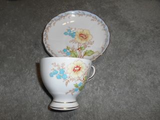 Tea Cup & Saucer - Tuscan Bone China England With Yellow And Blue Flowers