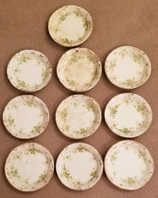 10 Antique Alfred Meakin Green Floral Ironstone Butter Pat Dish Plate Windermere