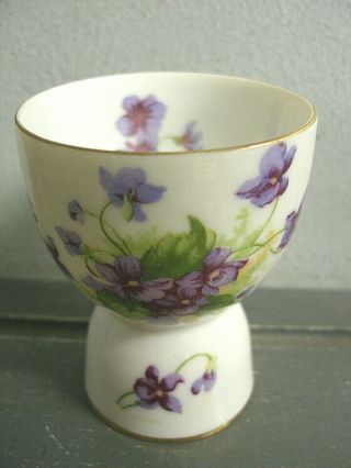 Vintage Lefton Porcelain China Hand Painted Double Egg Cup Purple Pansies Pansy