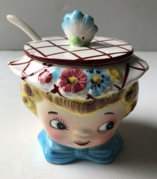 Vintage Lefton Miss Dainty Sugar Bowl With Spoon