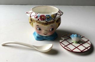 Vintage Lefton Miss Dainty Sugar Bowl with Spoon 2