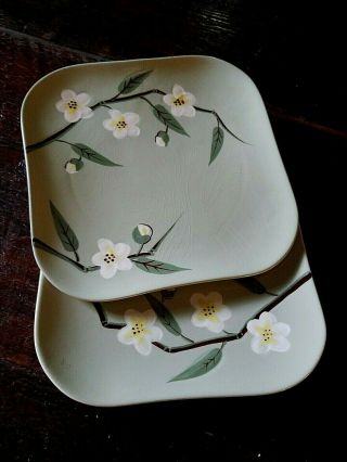 Vintage Weil Ware Dishes Malay Blossom Square Luncheon 2 Plates Celedon