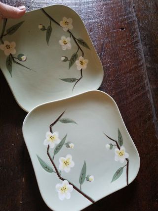 Vintage Weil Ware Dishes Malay Blossom Square Luncheon 2 Plates Celedon 2