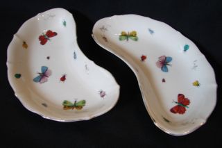 Pair Vintage Japan Ardalt Lenwile Porcelain/china Bone Dishes Butterflies & Bugs