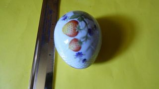 Vintage Hollohaza Pannonia Strawberry Pattern Porcelain Egg Trinket Box