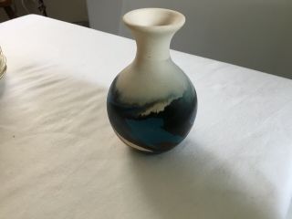 Blue With Earth Tone Swirls 4 " Nemadji Vase Stamped