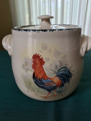 Rooster Bean Pot Crock Or Cookie Jar Home & Garden Party Stoneware Made In Usa