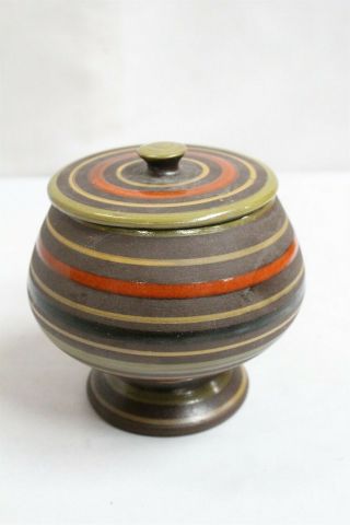 Mcm Raymor Orange Black Green Ringed Lidded Pottery Apothecary Jar
