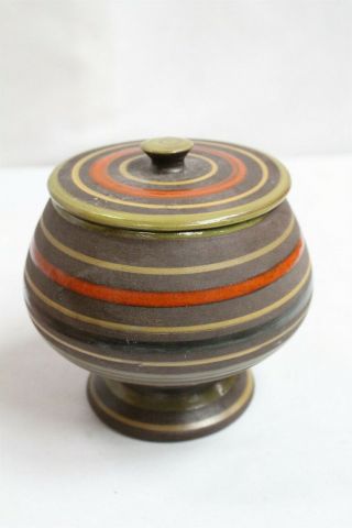 MCM Raymor Orange Black Green Ringed Lidded Pottery Apothecary Jar 2