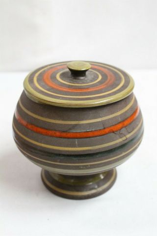MCM Raymor Orange Black Green Ringed Lidded Pottery Apothecary Jar 3