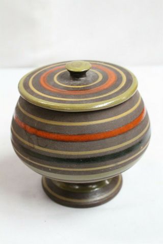 MCM Raymor Orange Black Green Ringed Lidded Pottery Apothecary Jar 4