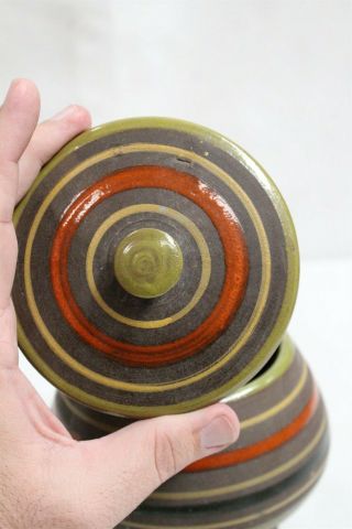 MCM Raymor Orange Black Green Ringed Lidded Pottery Apothecary Jar 5