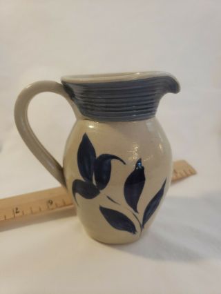 Vintage Williamsburg Pottery Cobalt Blue Flower Creamer Pitcher Salt Glaze