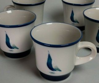 Set of 5 VTG NORITAKE Stoneware Modern Cobalt Blue Sail Boat Cups 