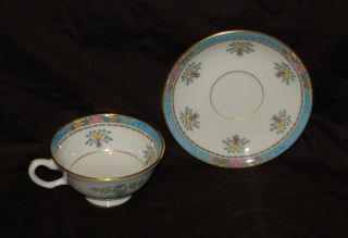 One Lenox China Cup And Saucer Set (s) Blue Tree B300 Gold Trim Gold Stamp Euc
