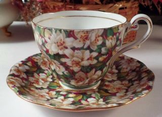 Vintage Royal Standard Cup & Saucer Floral Chintz " Peach Tree "