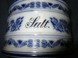 Antique Hanging Porcelain Blue/White SALT Box/Cannister w/ Wooden Lid - Germany 2