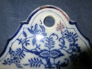 Antique Hanging Porcelain Blue/White SALT Box/Cannister w/ Wooden Lid - Germany 3