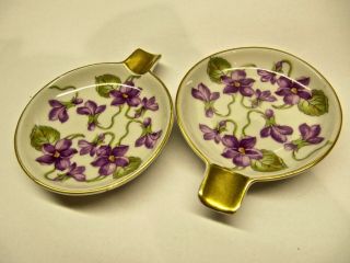 Vintage 2 Mitterteich Bavaria Individual Ashtray Violets Gilded