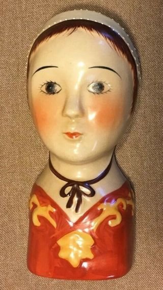 Vintage Head Wall Pocket Vase Colonial Lady Woman Red 6 "