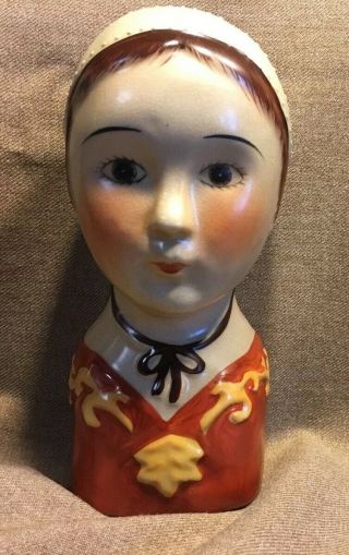 Vintage Head Wall Pocket Vase Colonial Lady Woman Red 6 