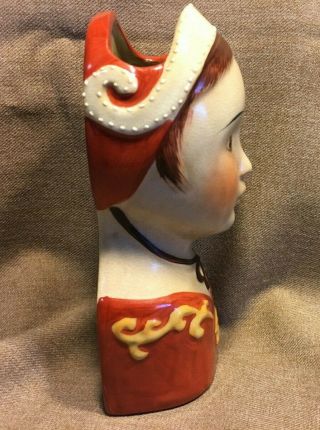Vintage Head Wall Pocket Vase Colonial Lady Woman Red 6 