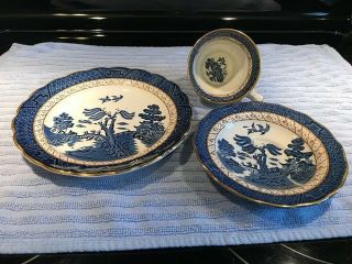 Booths Real Old Willow A8025 Plate Saucer And Cup Blue,  Gold
