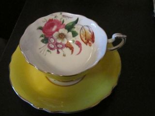 Paragon Cup/saucer Flower On Yellow Base Queen Mary Vintage