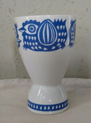 Vtg Arabia Finland Egg Cup Blue & White Chicken Pattern Mid Century Modern