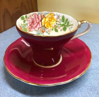 Vintage Aynsley Rose Bouquet Corset Cup & Saucer Repaired Handle