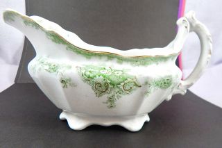 Rare Marlborough Waterloo Potteries Semi Porcelain Green Floral Gravy Boat