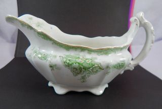 Rare Marlborough Waterloo Potteries Semi Porcelain Green Floral Gravy Boat 2