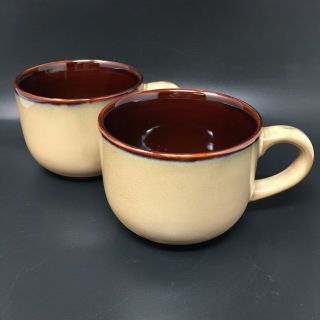 Set Of 2 Sango Nova Grandmugs / Great For Soup Brown Interior Tan Outer Glaze