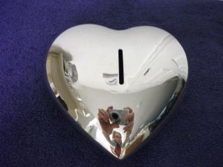 Dansk Rare Puffy Heart Shaped Metal Silvertone Bank Pretty