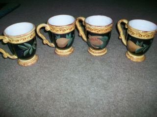 Raymond Waites Pompeii Certified International Set 4 Footed Coffee Cups Mugs
