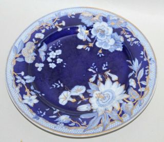 Rare Antique Ashworth Flow Blue Plate Morning Glories 1