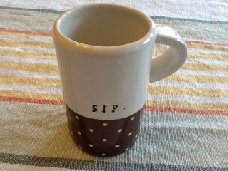 Rae Dunn Mini Sip Mug Ivory And Brown With Ivory Dots Coffee Espresso 2 1/2”