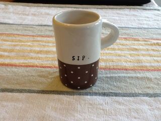 Rae Dunn Mini Sip Mug Ivory and Brown With Ivory Dots Coffee Espresso 2 1/2” 2