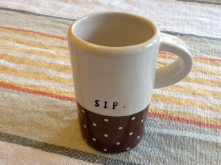 Rae Dunn Mini Sip Mug Ivory and Brown With Ivory Dots Coffee Espresso 2 1/2” 3