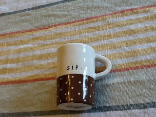 Rae Dunn Mini Sip Mug Ivory and Brown With Ivory Dots Coffee Espresso 2 1/2” 5