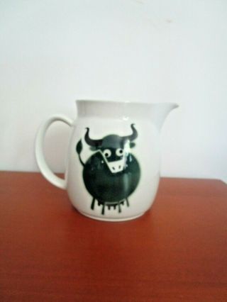 Vintage Made In Finland Modernist 8 " Franck Kaj Arabia Green Bull Cow Pitcher