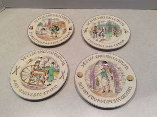 Vintage Staffordshire " Ye Olde English Customs " Plates,  Set Of 4