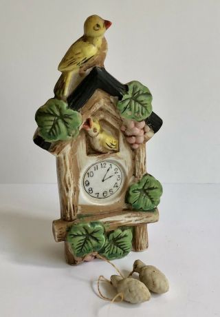 Vintage Bird House Coo Coo Clock Wall Pocket Vase Planter Japan 4134 B13
