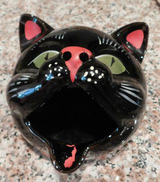 Vintage Novelty Ceramic Hand Painted Japan Cat Head Ashtray