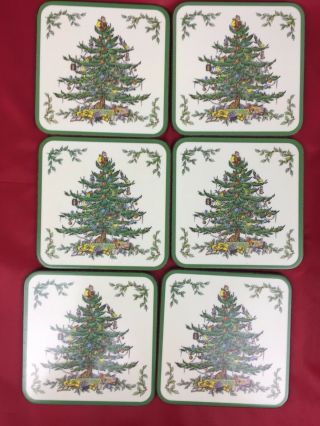 Spode Christmas Tree Set Of 6 Cork Back Coasters