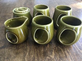 1960s Mod Japan Mid - Century Modern Ceramic Avocado Green Coffee Set For 4 Retro