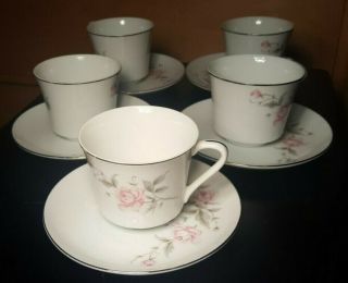 SET OF 5 Castlecourt Fine China Tea Cup And Saucer | Rose Bouquet Pattern 2